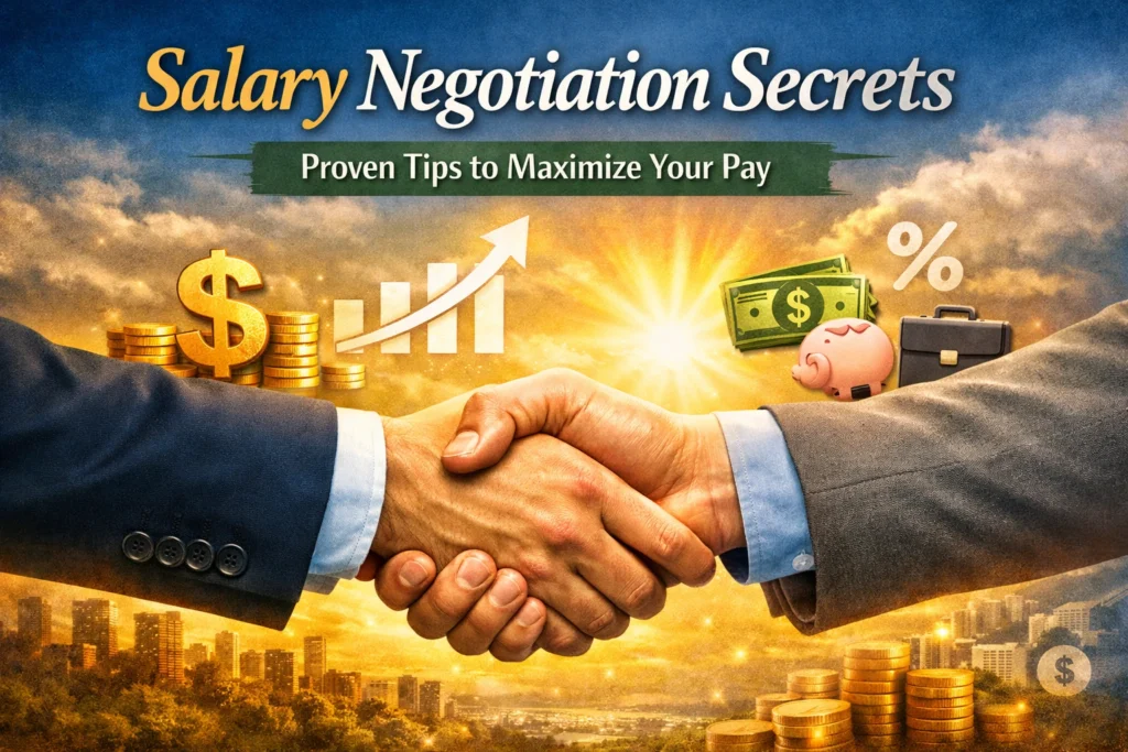 Two professionals shaking hands with money symbols.